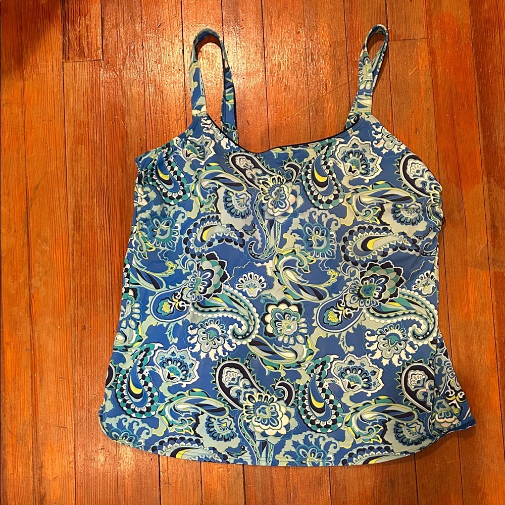 Lands’ End Women’s Blue Paisley Tankini Swim Top Size 16 D